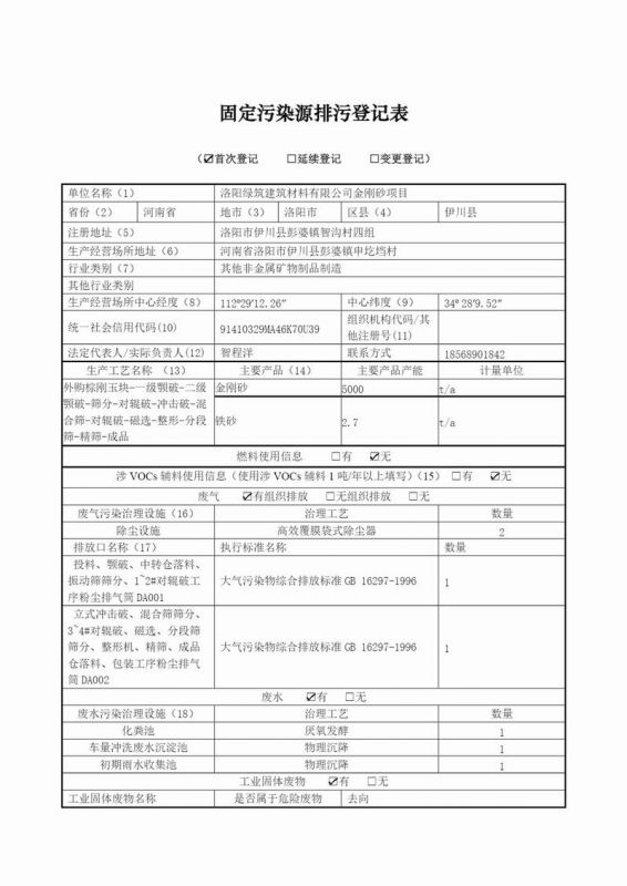 固定污染源排污登记表
